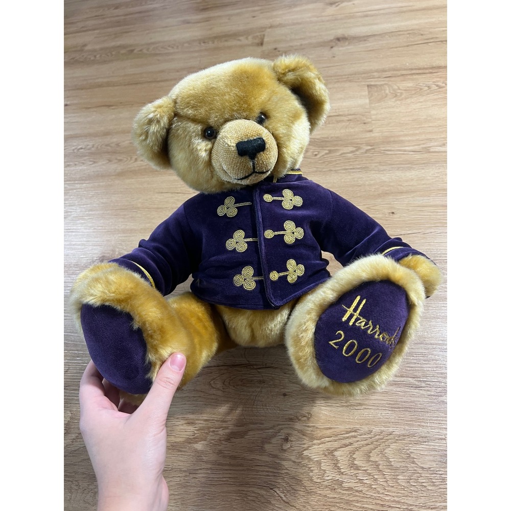 Harrods 2000 Christmas Bear 13" Teddy Purple Jacket Gold Vintage NWT